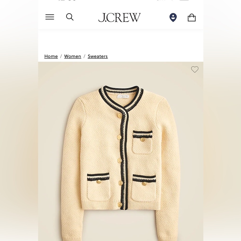 J Crew contrast trim cardigan
New with tags
Size large